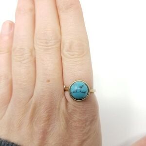 Vintage Blue Cabochon and Gold Tone Band Ring, Size 6.5, Estate